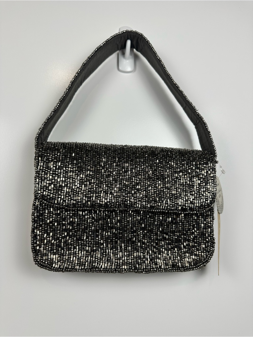 New Silver Metallic Beaded Shoulder Bag Purse Evening Clutch Sparkly Party India